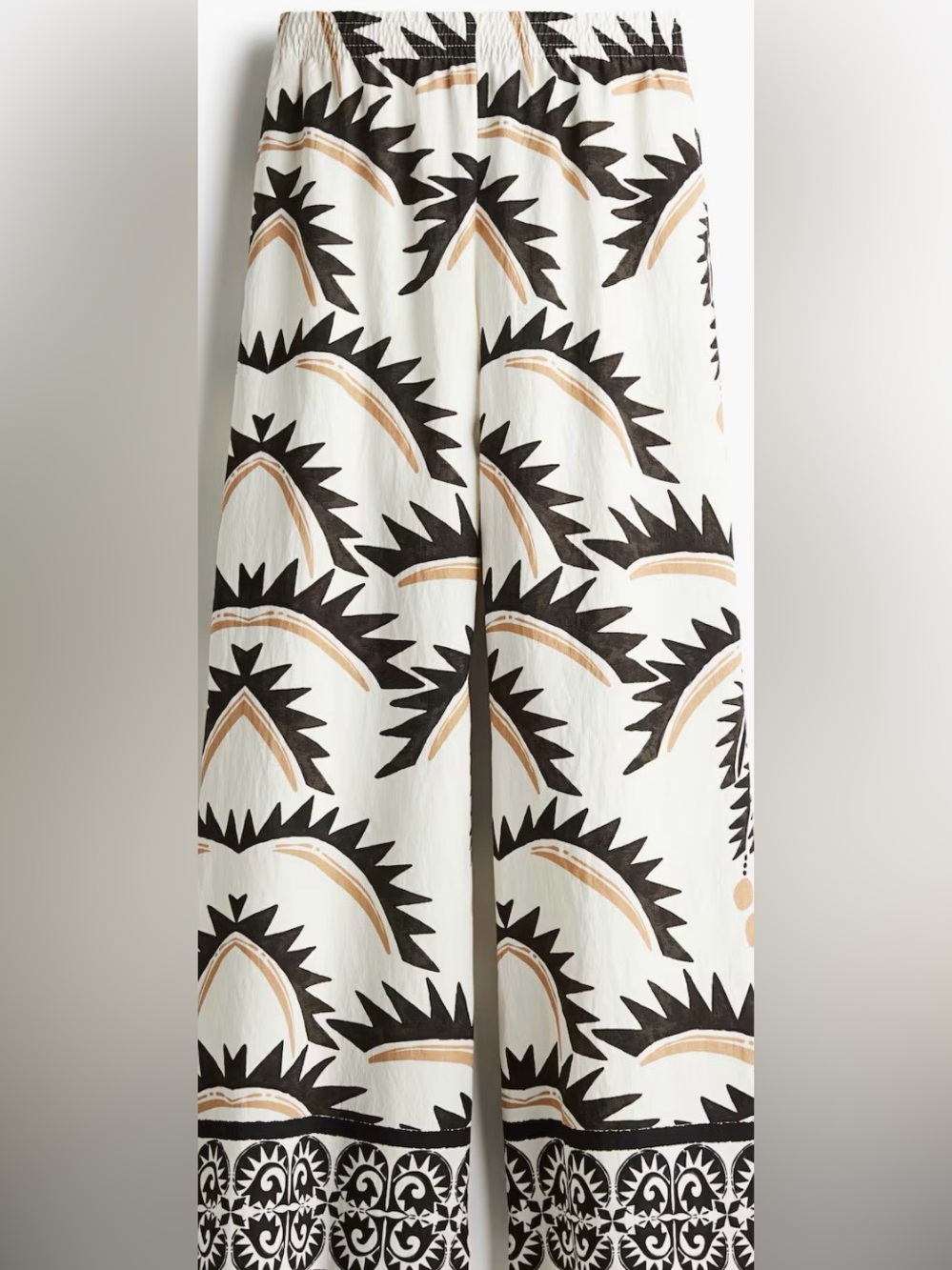 H&M Wide-Leg Pants in Cream, Black & Tan Graphic Print